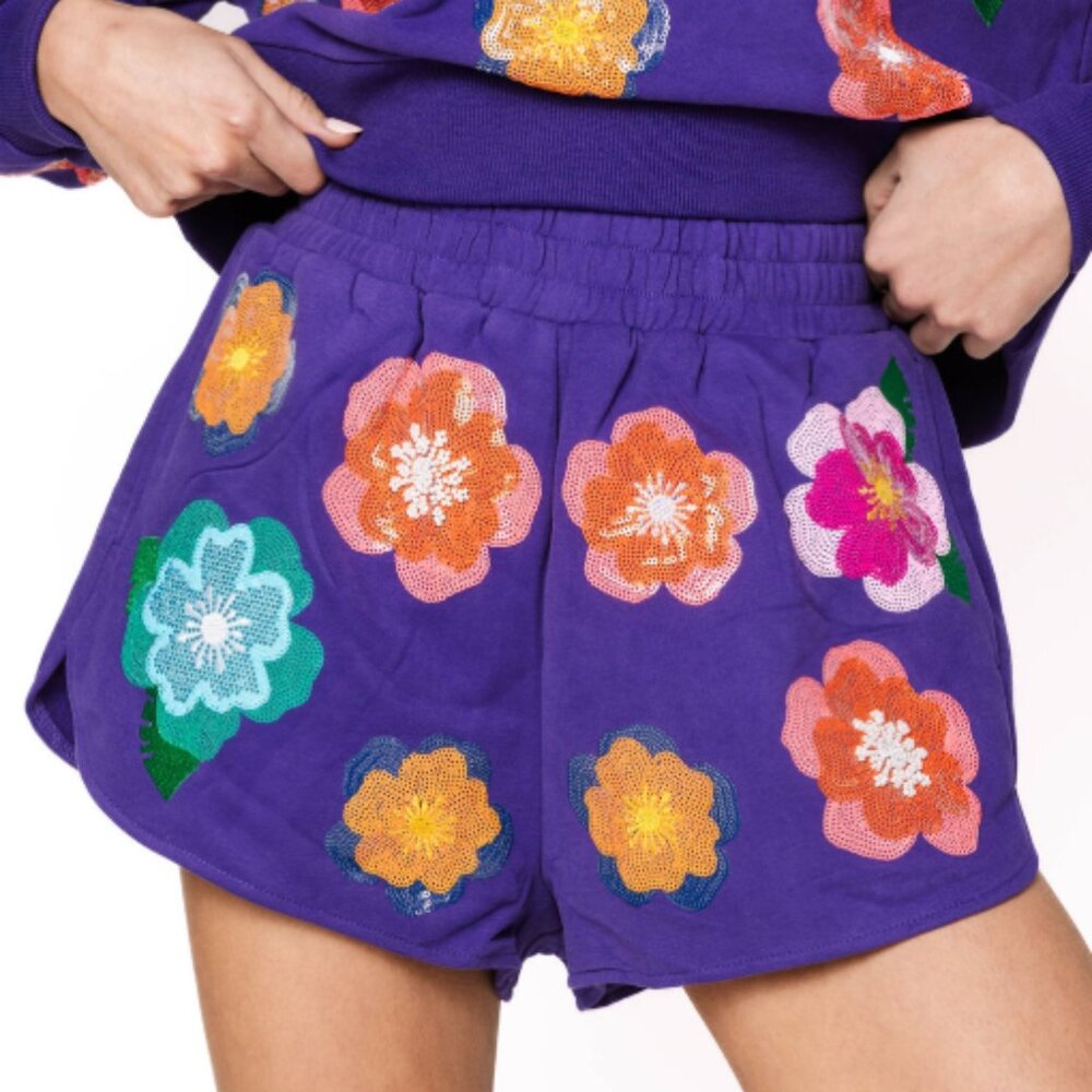 NEW Queen Of Sparkles-Bright Purple Multi Float Flowers Short